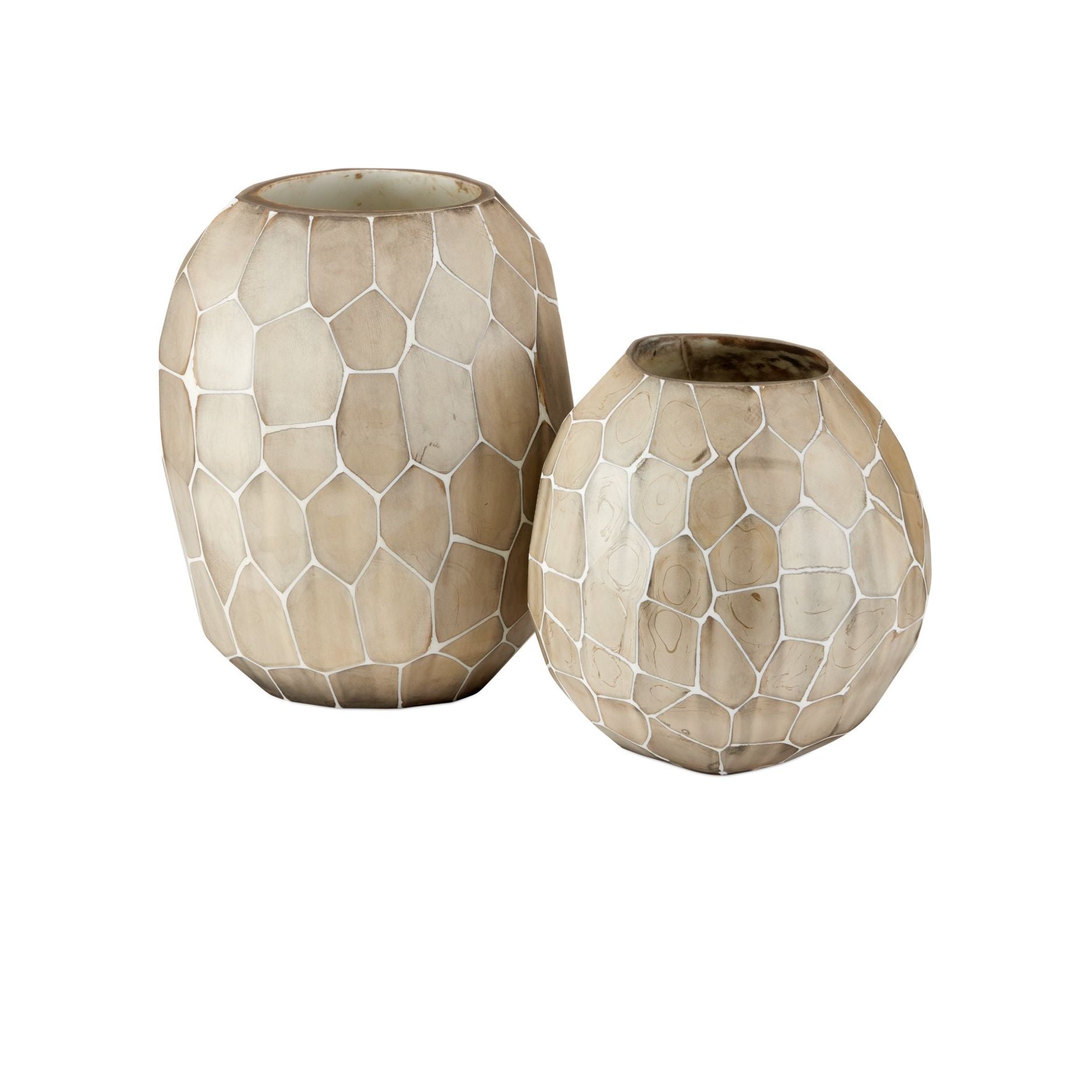 Currey and Company - 1200-1032 - Vase - Ensemble de 2 vases en verre Runnell - Blanc / Beige / Antique