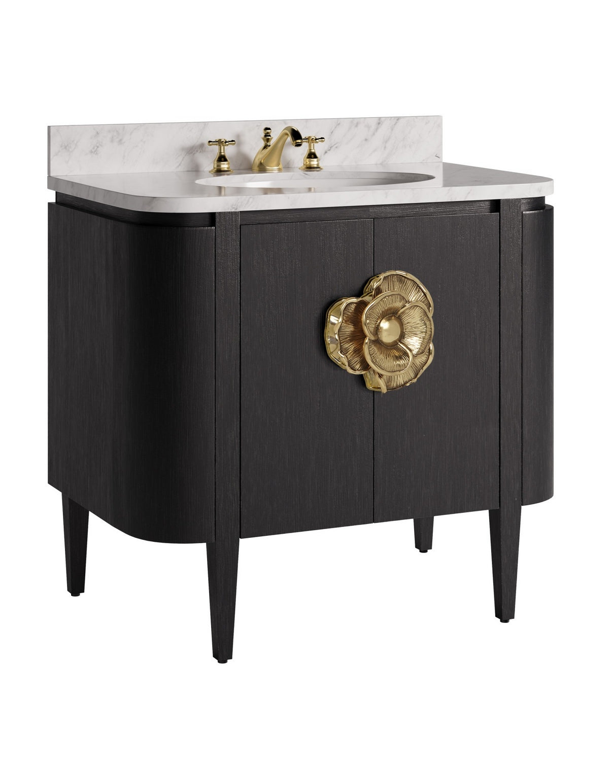 Meuble-lavabo Currey and Company 3800-0017 Briallen 36 po avec lavabo ovale encastré, coloris Caviar Noir/Naturel/Blanc/Laiton antique clair