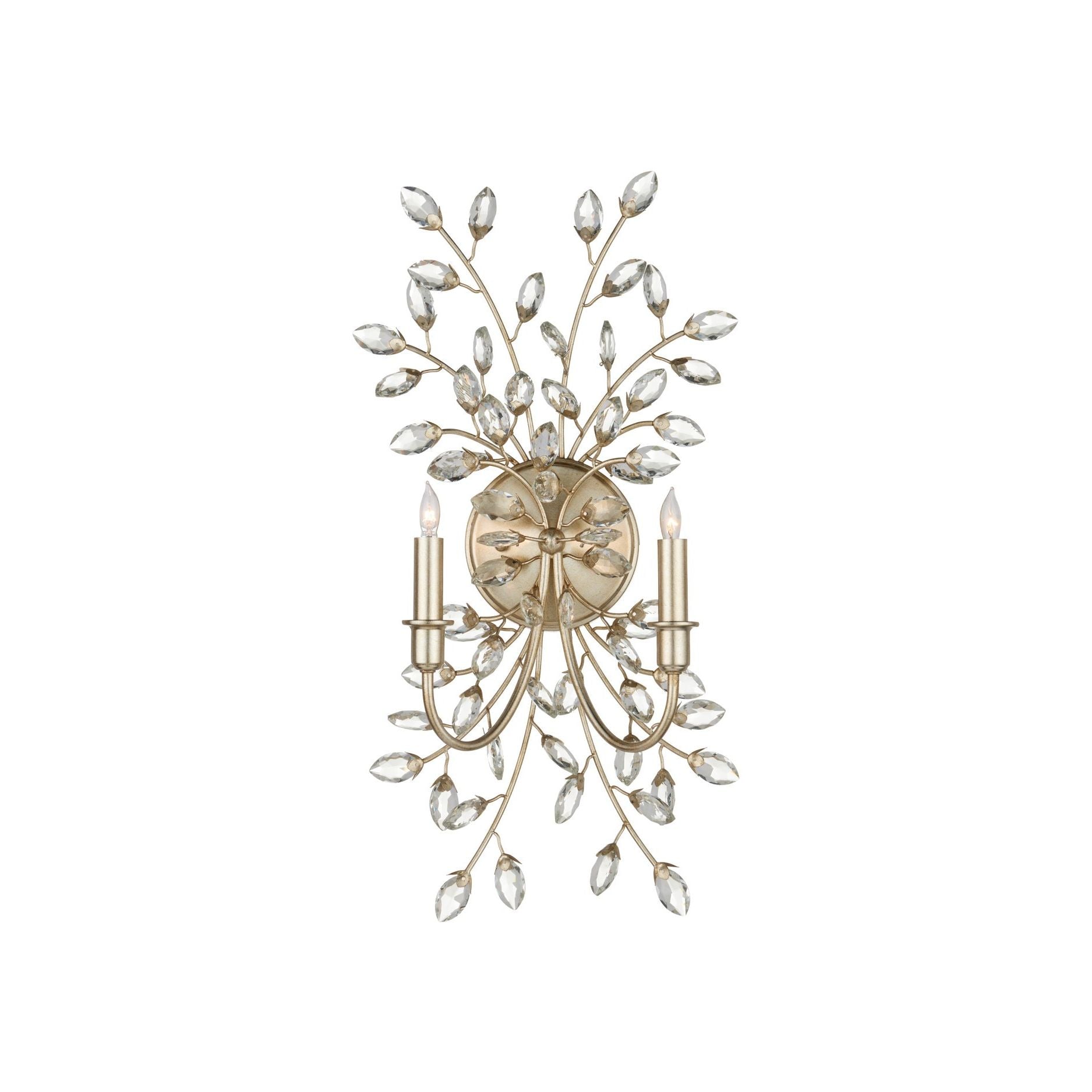 Currey and Company - 5000-0276 - Two Light Wall Sconce - Forget-Me-Not - Clear / Silver Leaf
