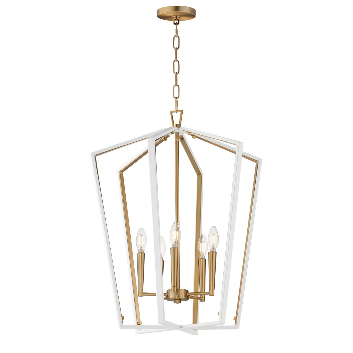Maxim Lighting 28615WTNAB Melrose Pendant in White/Natural Aged Brass