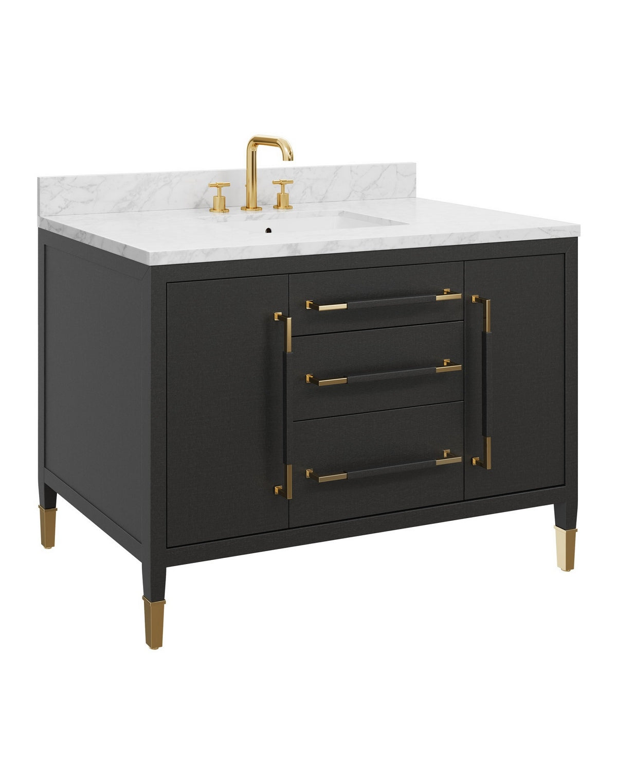 Meuble-lavabo Currey and Company 3800-0020 Verona 48" avec lavabo rectangulaire encastré, coloris noir/naturel/blanc/champagne