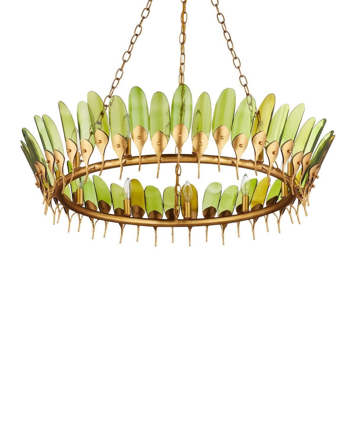 Currey and Company 9000-1337 Selavy Suspendu en vert/feuille d'or contemporaine/or contemporain