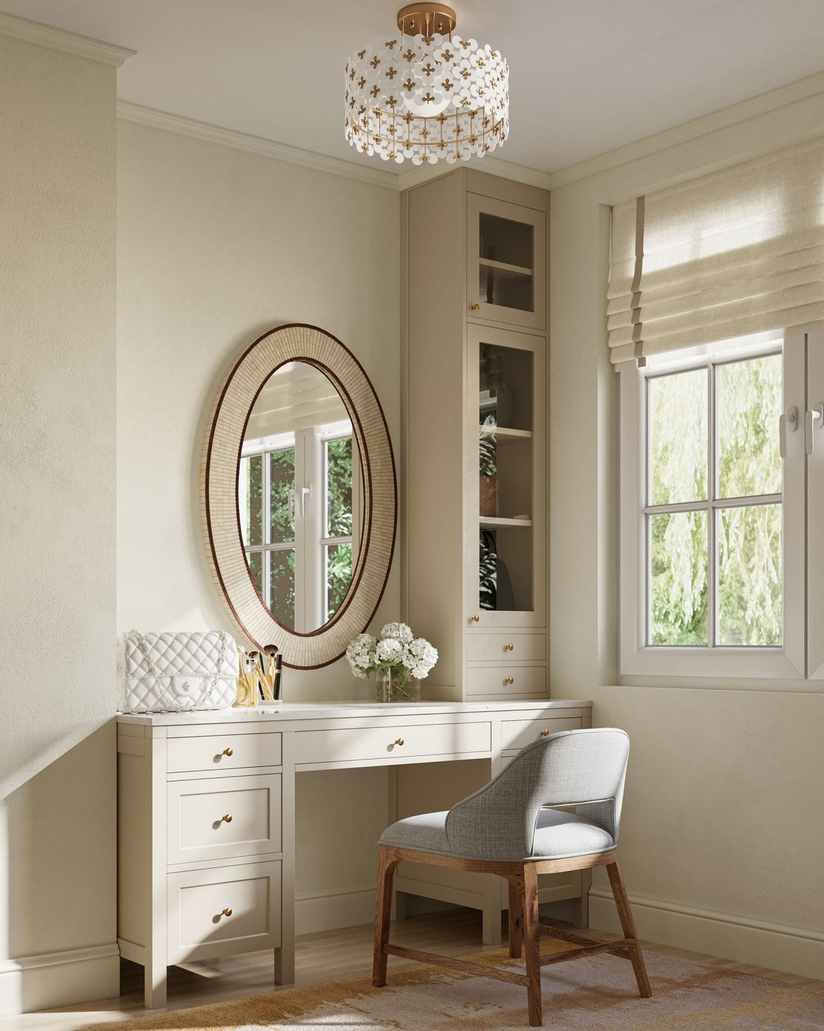 Currey and Company 9000-1345 Spring Flower Semi-Flush Mount in Frosted/Glossy White/Brass