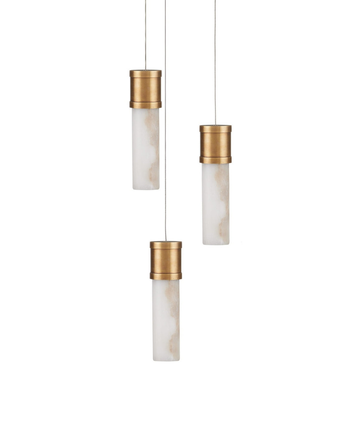 Canule Currey and Company 9000-1380 à 3 lumières, ronde, multi-gouttes Suspension En laiton vieilli/blanc/argent