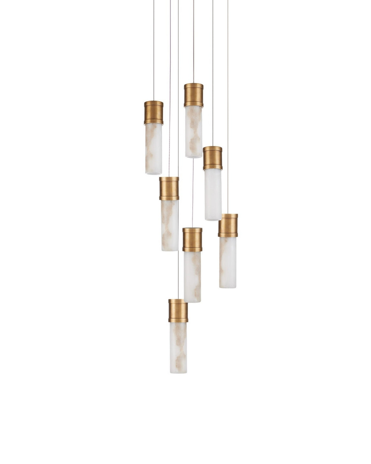 Canule ronde multi-gouttes Currey and Company 9000-1381 Suspension En laiton vieilli/blanc/argent