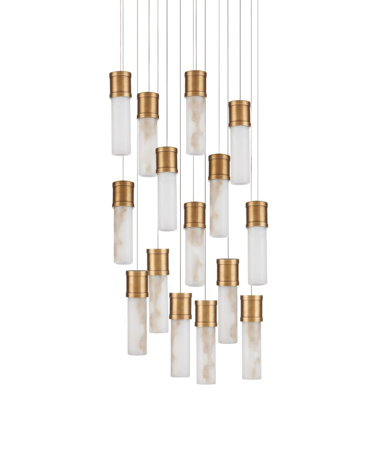 Canule ronde multi-gouttes Currey and Company 9000-1382 Suspension En laiton vieilli/blanc/argent