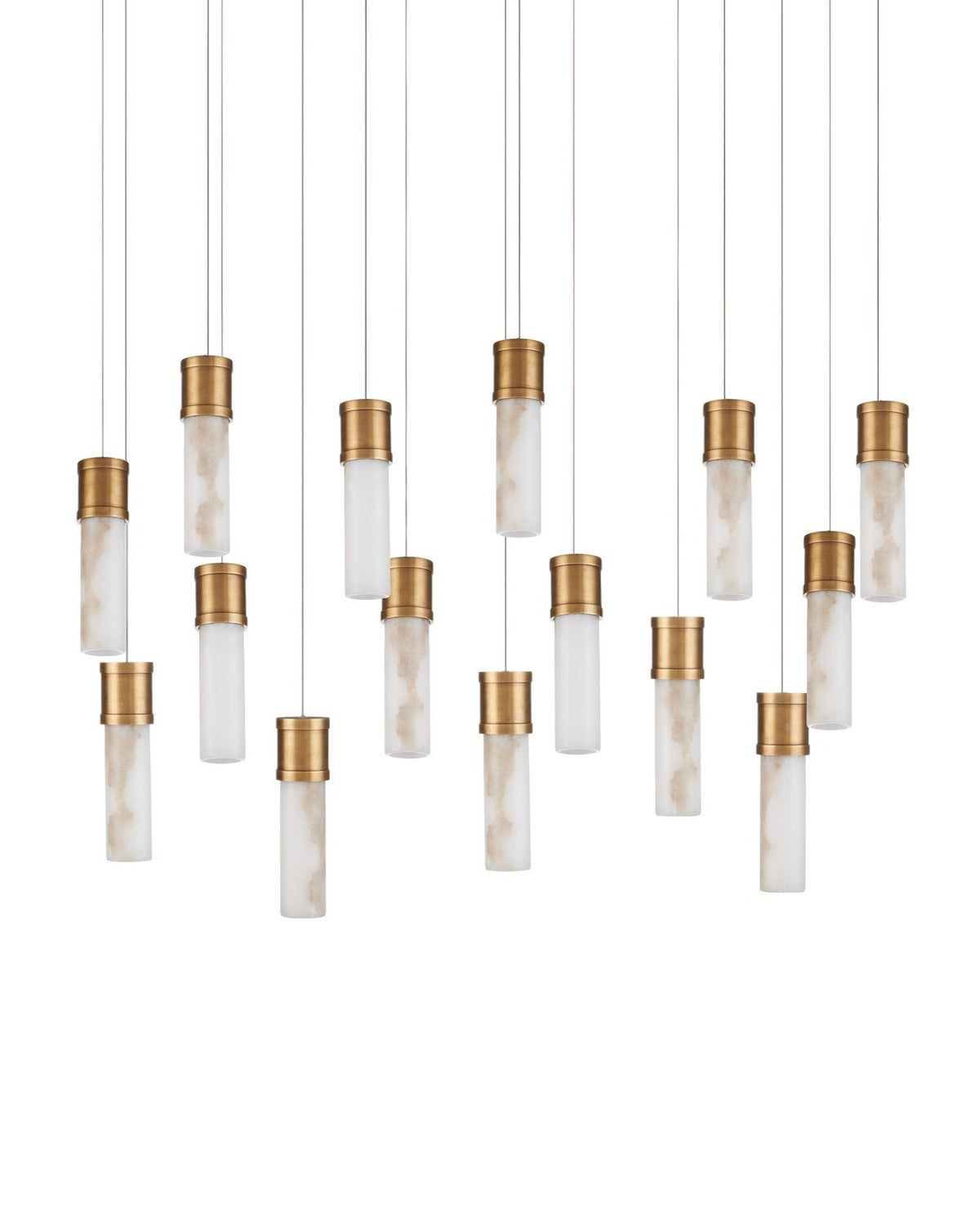 Currey and Company 9000-1383 Cannula Linear Multi-Drop Pendant in Vintage Brass/White/Silver