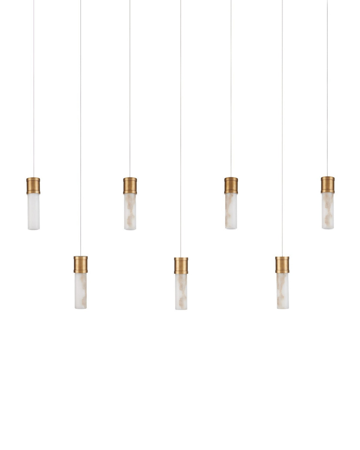 Currey and Company 9000-1386 Cannula Linear Multi-Drop Pendant in Vintage Brass/White/Silver