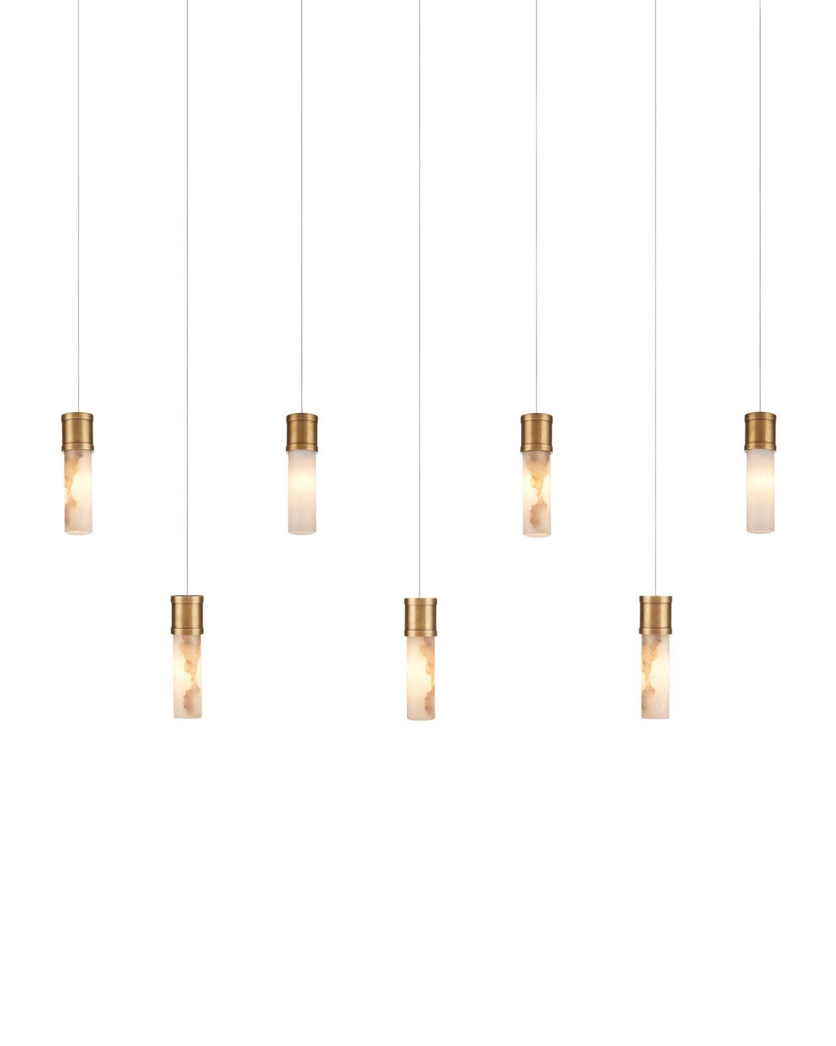 Currey and Company 9000-1386 Cannula Linear Multi-Drop Pendant in Vintage Brass/White/Silver