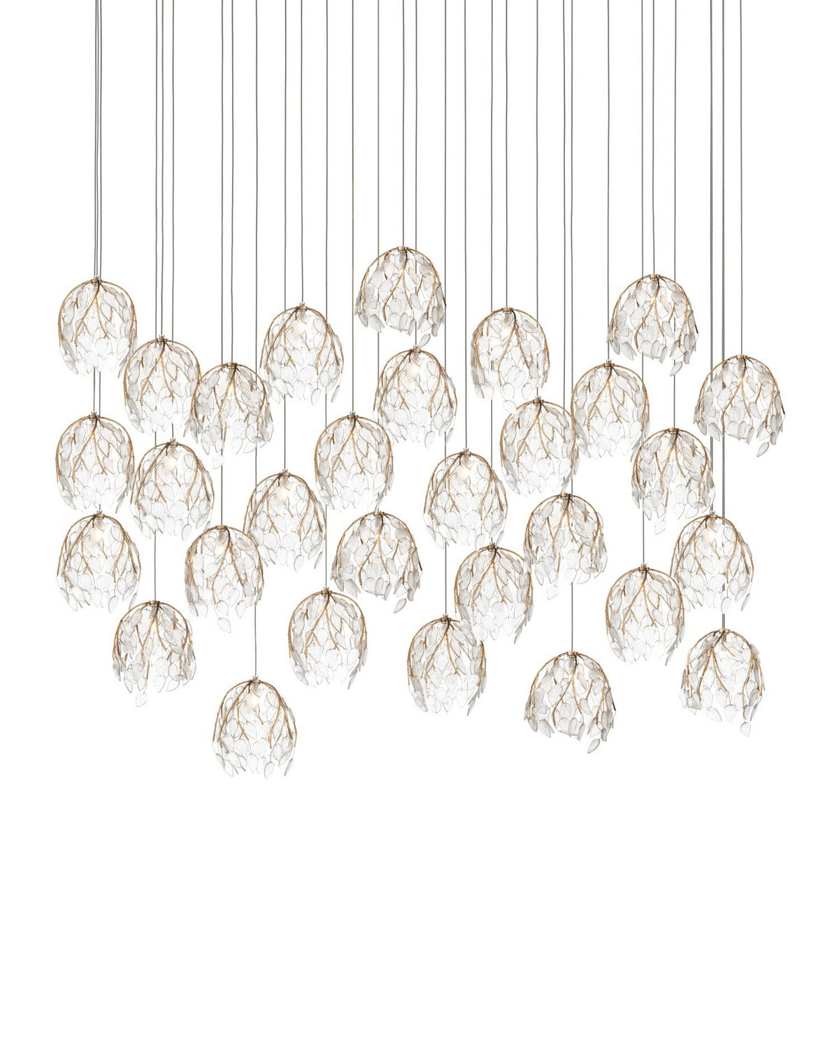 Currey and Company 9000-1392 Banyan Linear Multi-Drop Suspension en laiton antique/transparent/argent
