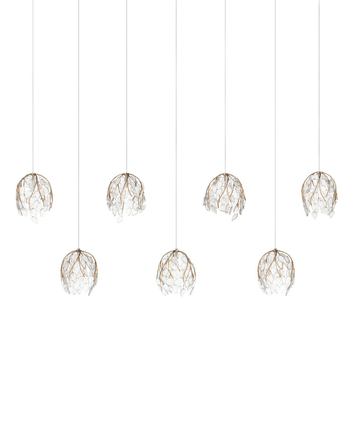 Currey and Company 9000-1394 Banyan Linear Multi-Drop Suspension en laiton antique/transparent/argent
