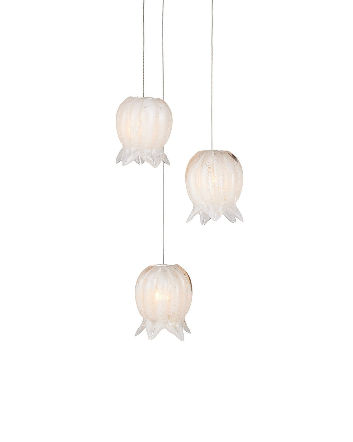 Currey and Company 9000-1404 Polpo 3-Light Round Multi-Drop Suspension en blanc/argent