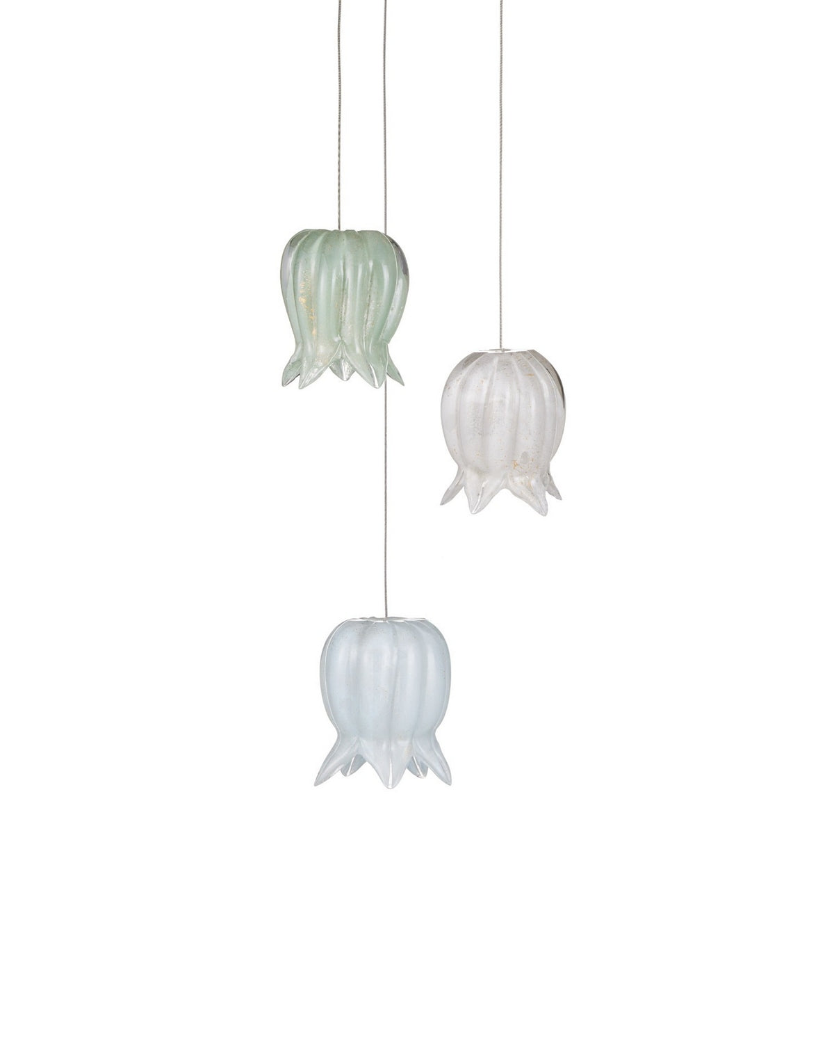 Currey and Company 9000-1419 Polpo 3-Light Round Multi-Drop Suspension en bleu/vert/blanc/argent