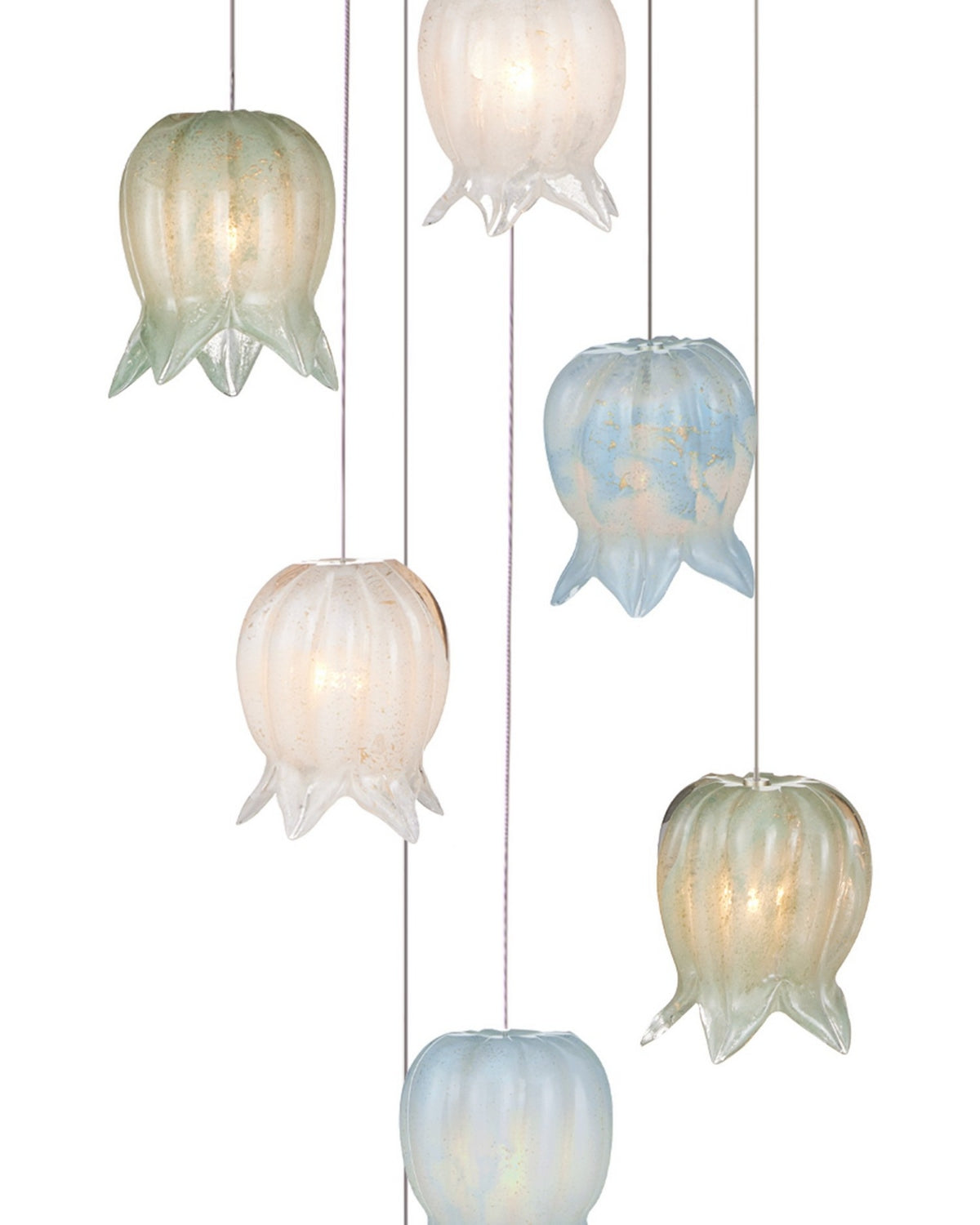 Currey and Company 9000-1420 Polpo Rond Multi-Drop Suspension en bleu/vert/blanc/argent