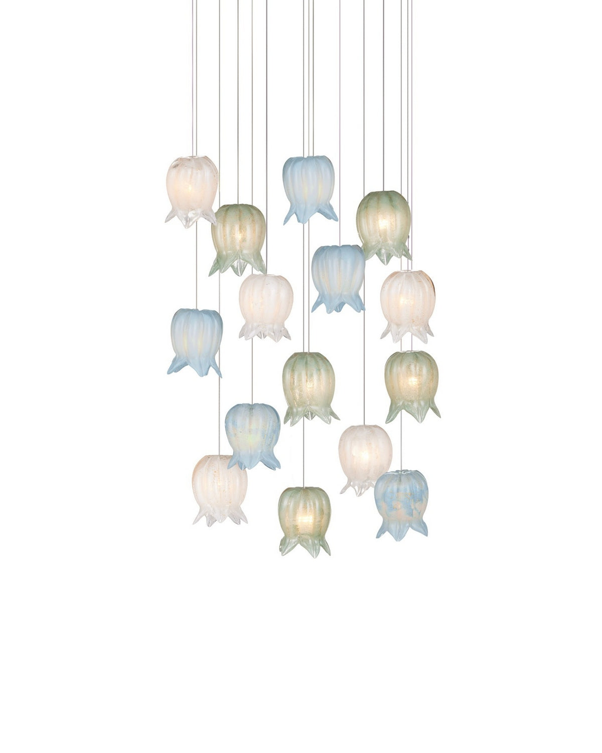 Currey and Company 9000-1421 Polpo Rond Multi-Drop Suspension en bleu/vert/blanc/argent