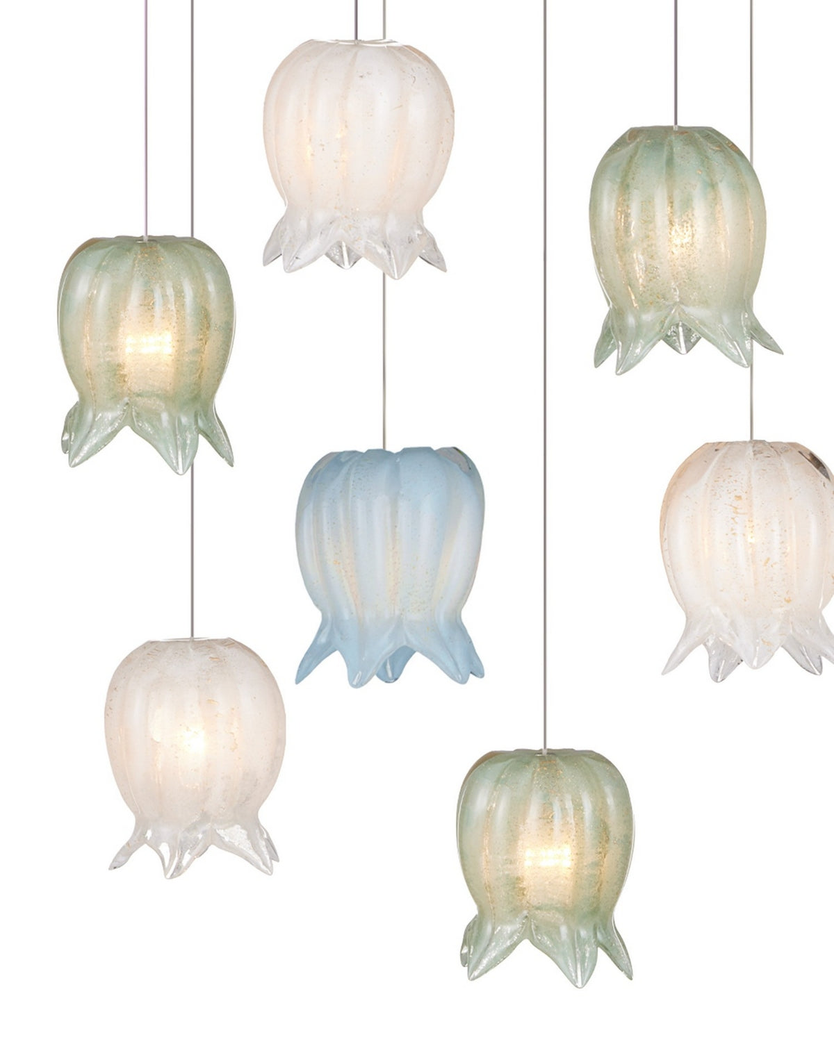 Currey and Company 9000-1422 Polpo Linear Multi-Drop Suspension en bleu/vert/blanc/argent