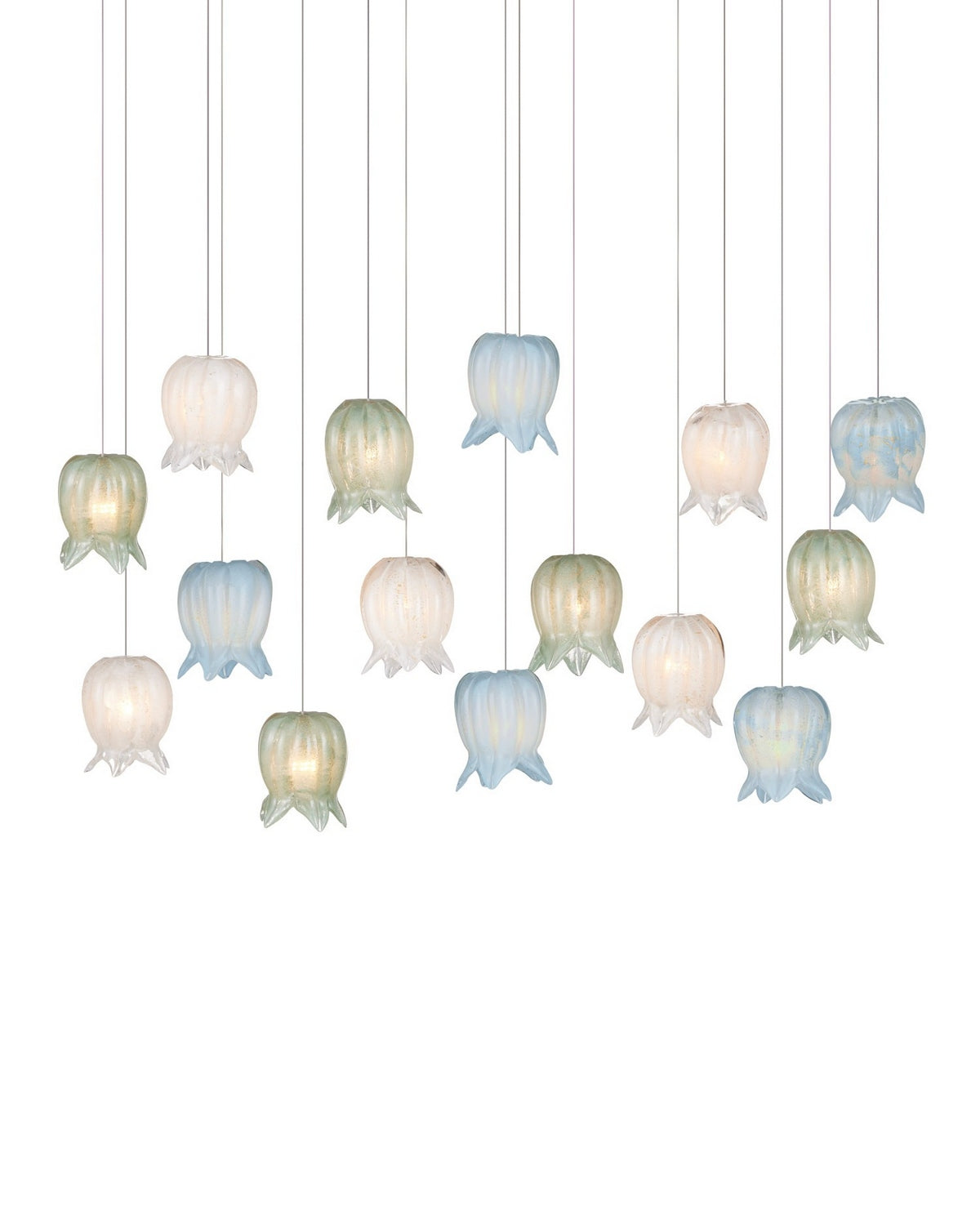 Currey and Company 9000-1422 Polpo Linear Multi-Drop Suspension en bleu/vert/blanc/argent