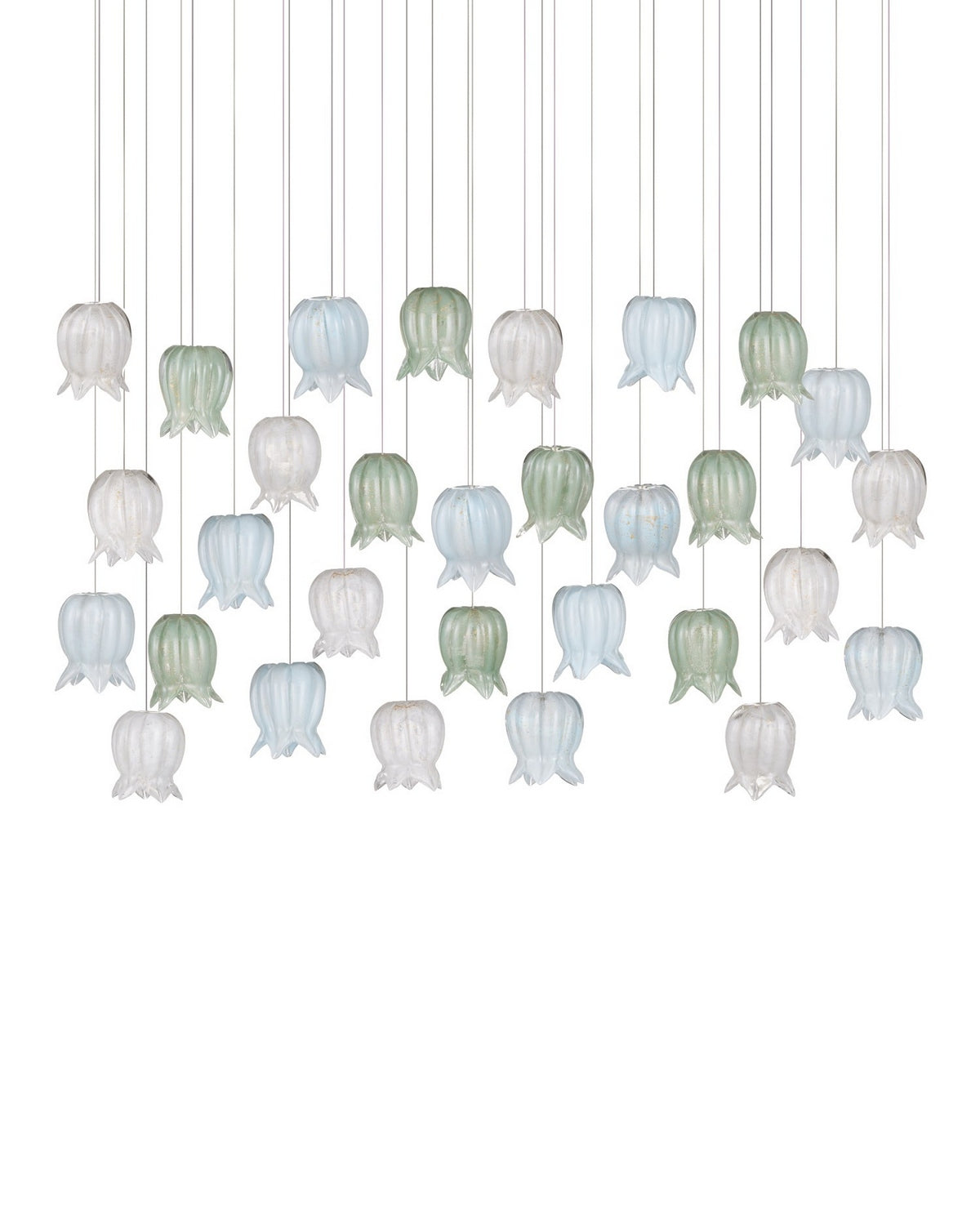 Currey and Company 9000-1423 Polpo Linear Multi-Drop Suspension en bleu/vert/blanc/argent