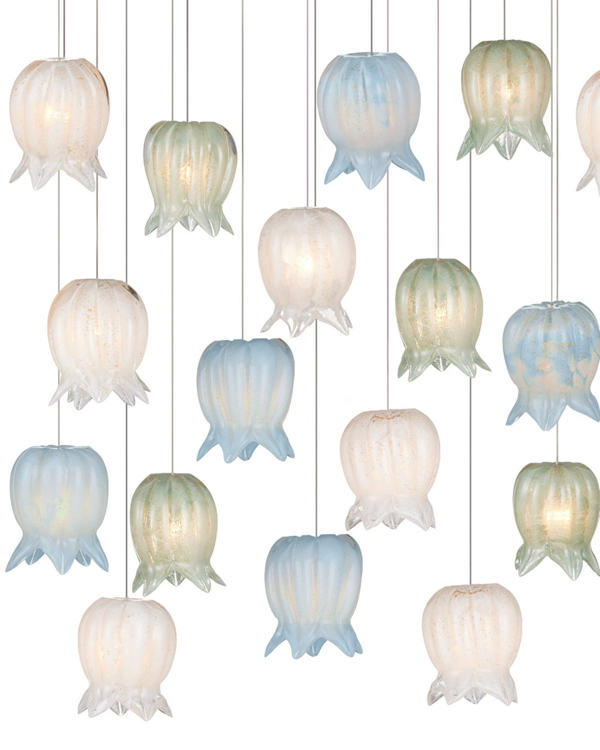 Currey and Company 9000-1423 Polpo Linear Multi-Drop Suspension en bleu/vert/blanc/argent