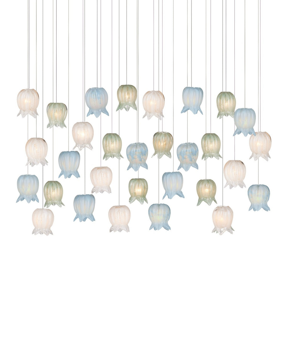 Currey and Company 9000-1423 Polpo Linear Multi-Drop Suspension en bleu/vert/blanc/argent