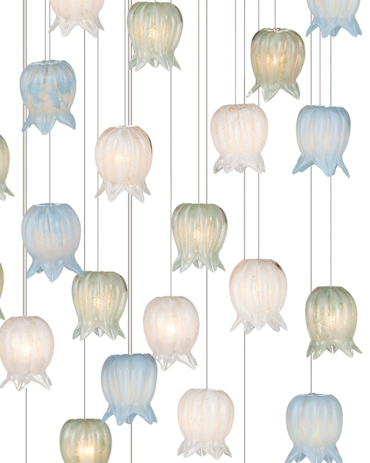 Currey and Company 9000-1424 Polpo Rond Multi-Drop Suspension en bleu/vert/blanc/argent