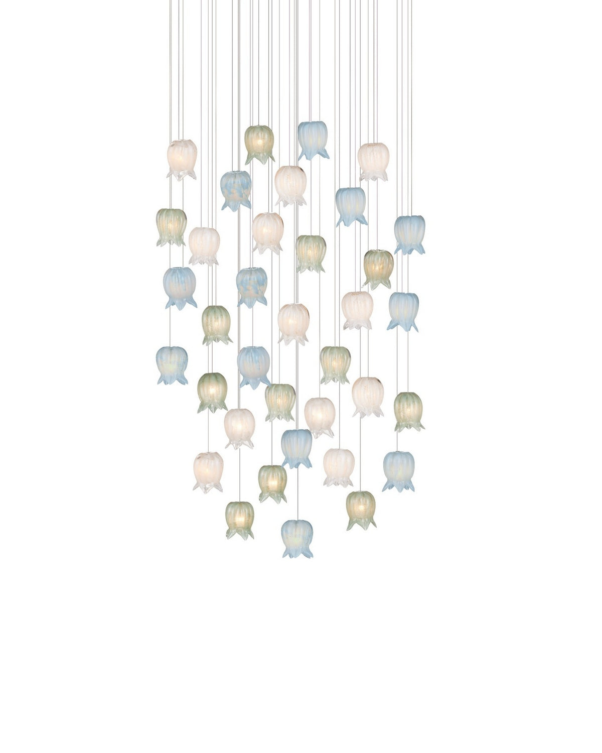 Currey and Company 9000-1424 Polpo Rond Multi-Drop Suspension en bleu/vert/blanc/argent