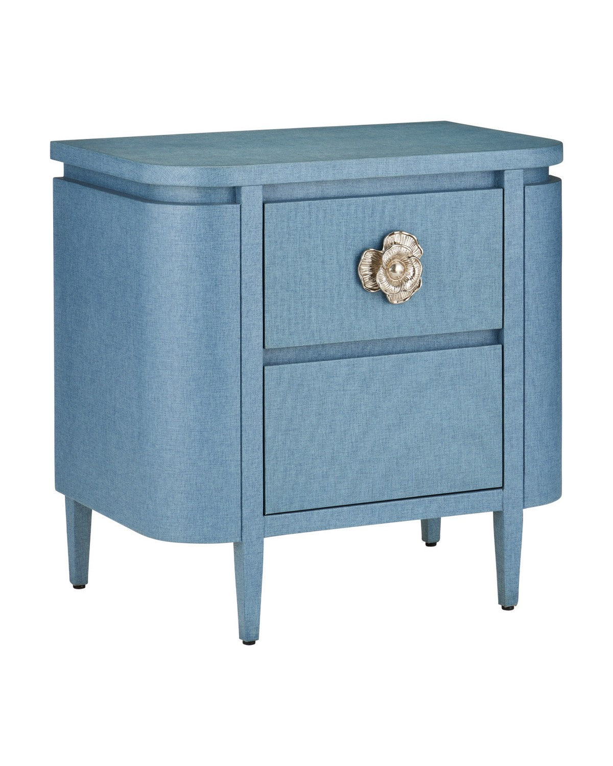 Table de chevet Currey and Company 3000-0342 Briallen en lin bleu laqué et nickel poli