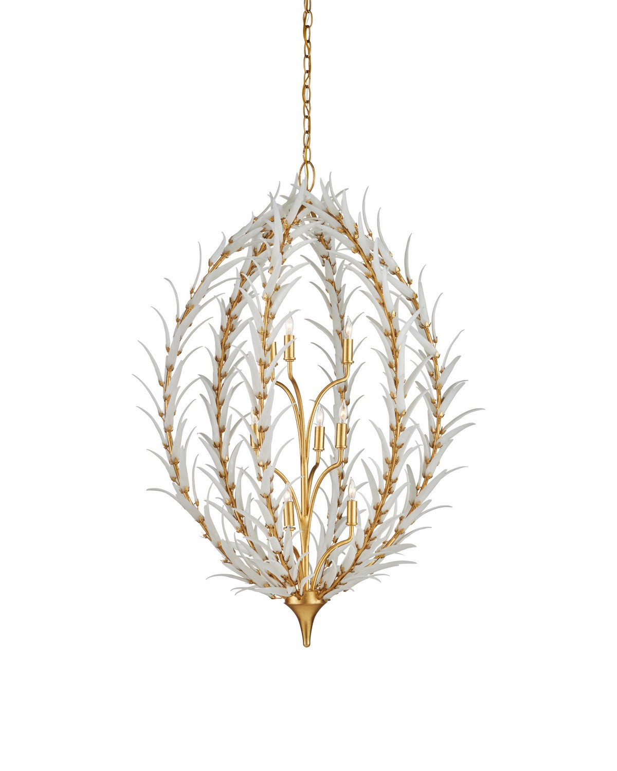 Currey and Company 9000-1438 Leda Chandelier in Antique Gold Leaf/Antique Gold/White