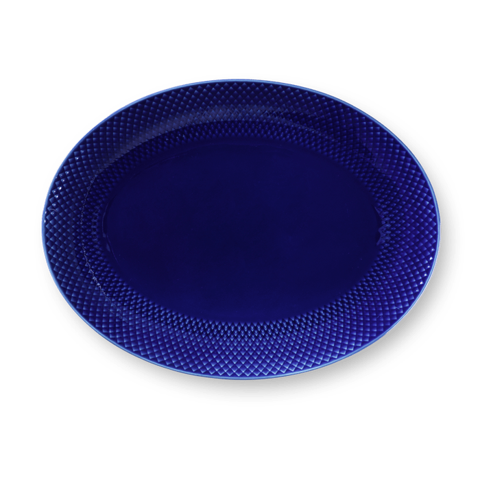 Lyngby Porcelæn 201953 Plat de service ovale couleur Rhombe en bleu foncé