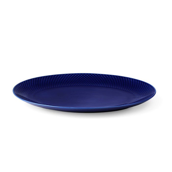 Lyngby Porcelæn 201953 Plat de service ovale couleur Rhombe en bleu foncé