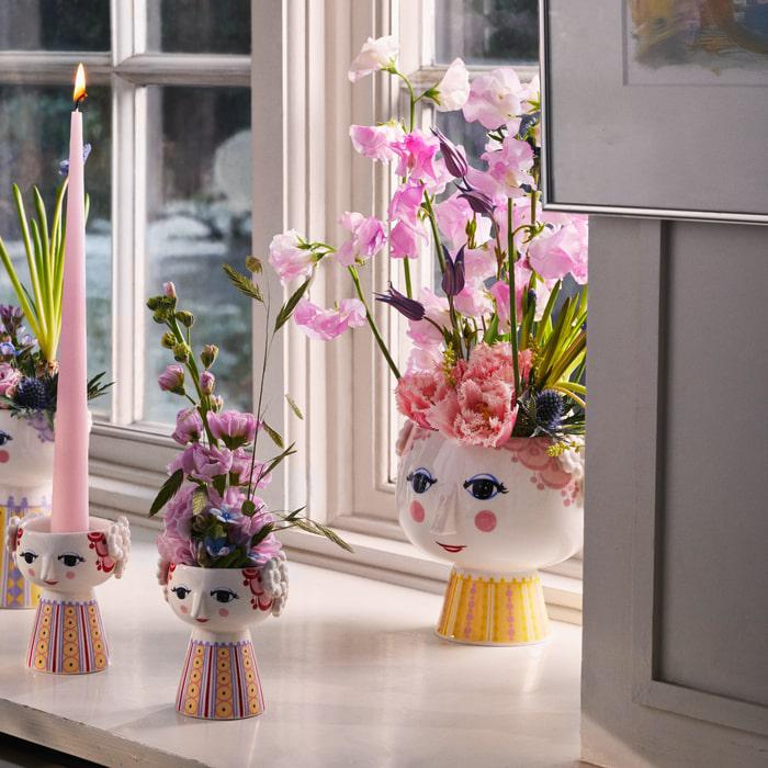 Bjørn Wiinblad 56535 Eva Flowerpot on Base in Pink/Yellow