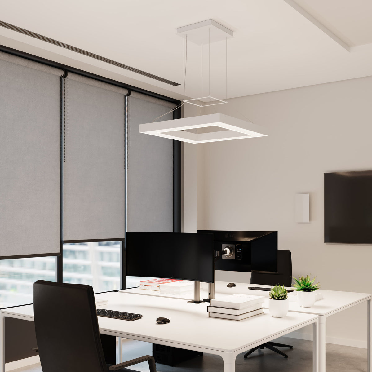 Anneau LED carré Sonneman 3986.03 Pi Suspension en blanc satiné