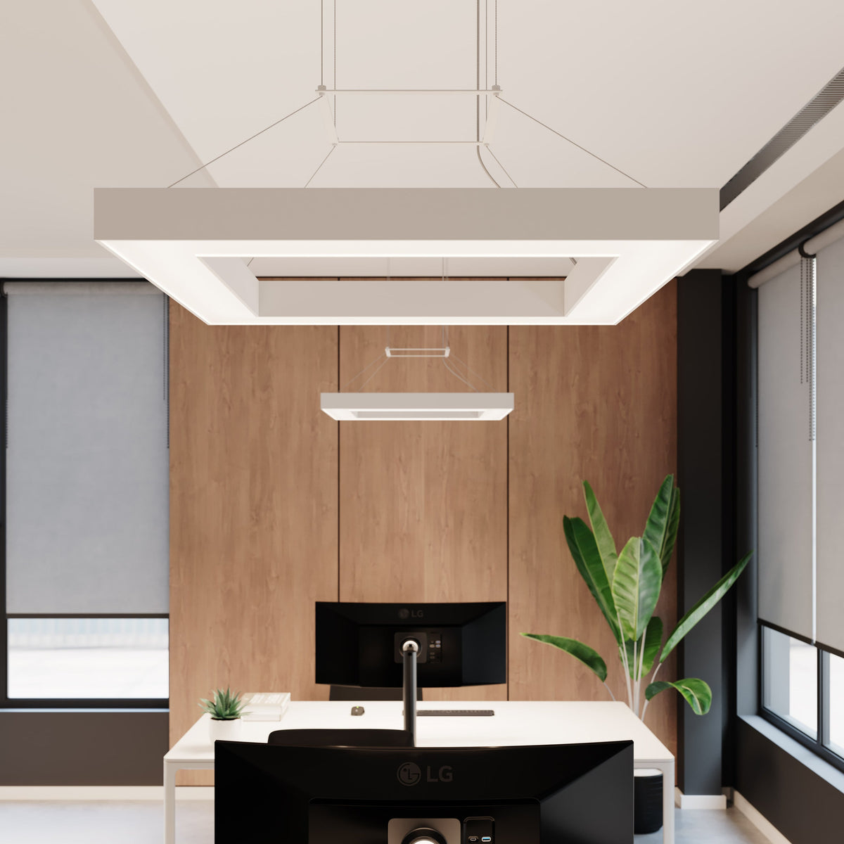 Anneau LED carré Sonneman 3986.03 Pi Suspension en blanc satiné