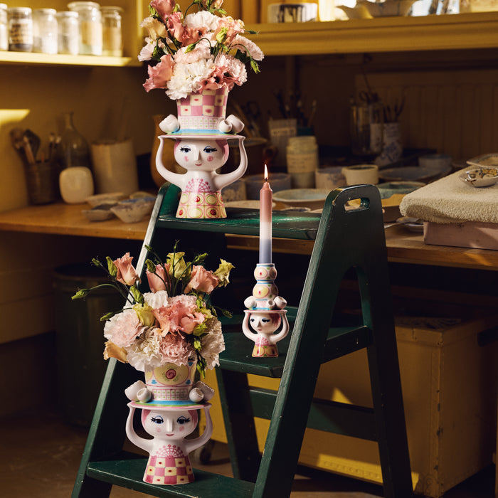 Bjørn Wiinblad 56568 Lady with Hat Vase in Pink/Yellow