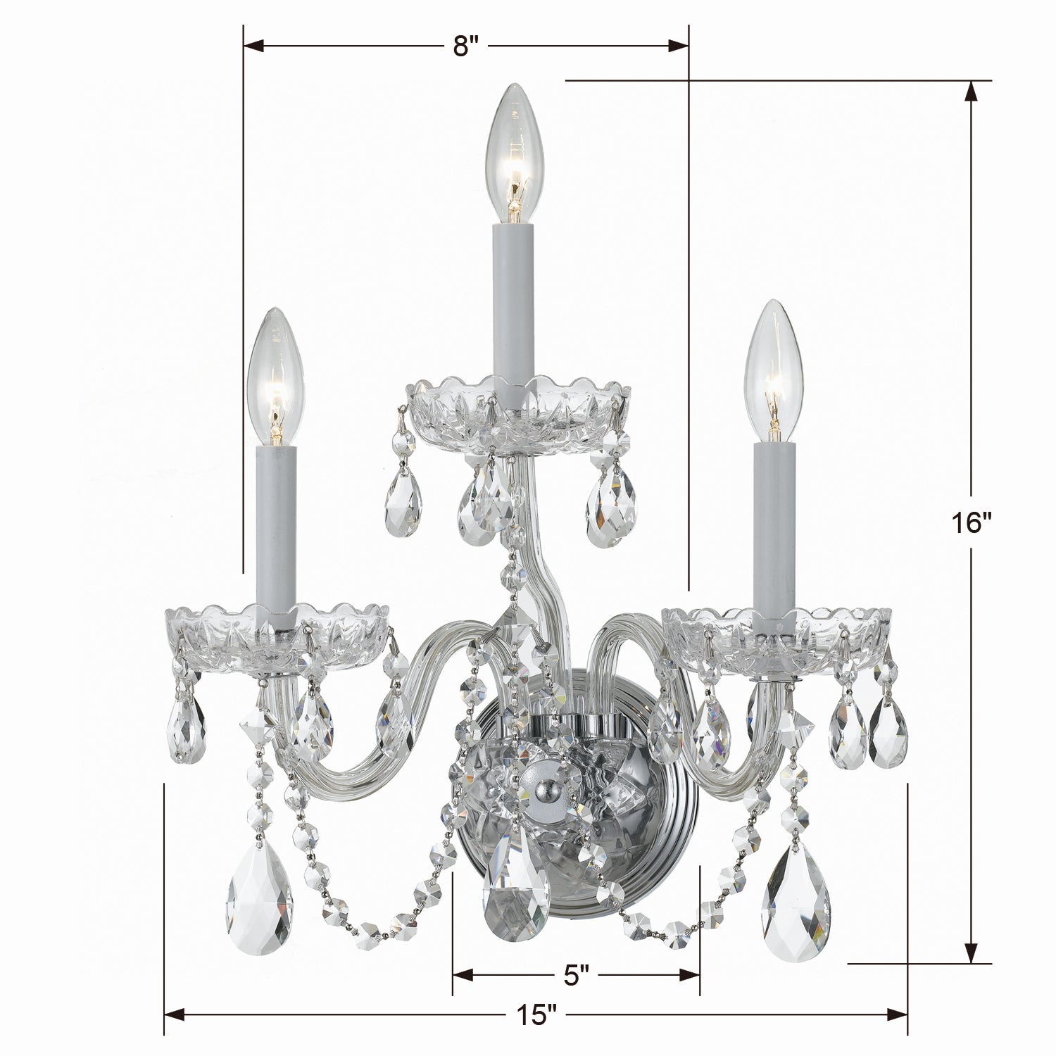 Crystorama - 1033-CH-CL-SAQ - Trois lumières Murale - Cristal traditionnel - Chrome poli