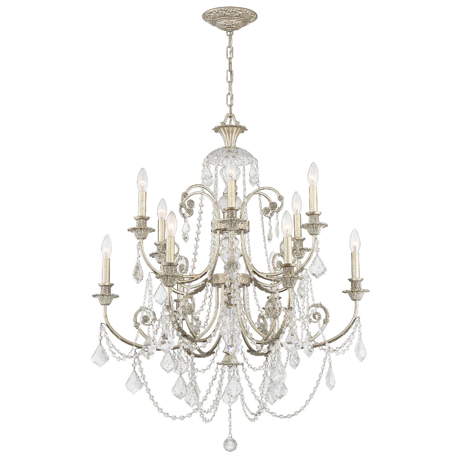 Crystorama - 5119-OS-CL-SAQ - 12 Lumières Suspendu - Regis - Olde Silver