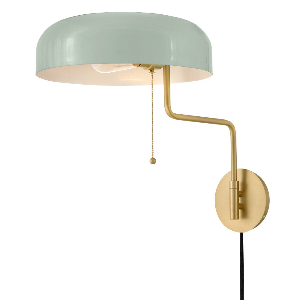Lark 84480LCB-SF Ledger Articulating Sconce in Lacquered Brass with Seafoam accents