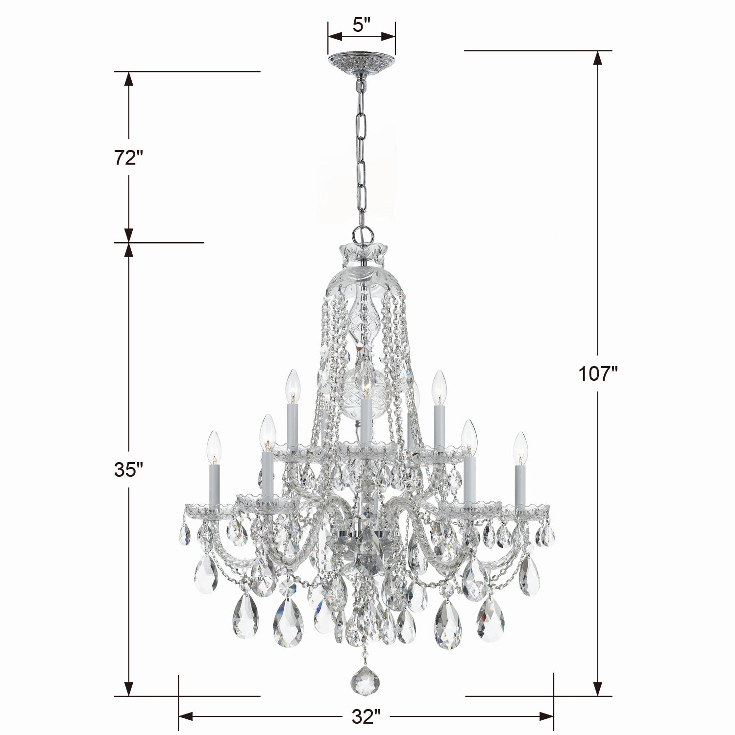 Crystorama - 1110-CH-CL-MWP - Dix Lumières Suspendu - Cristal traditionnel - Chrome poli