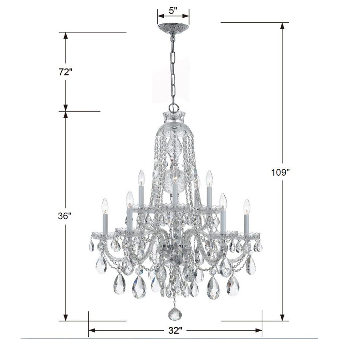 Crystorama - 1110-CH-CL-SAQ - Ten Light Chandelier - Traditional Crystal - Polished Chrome