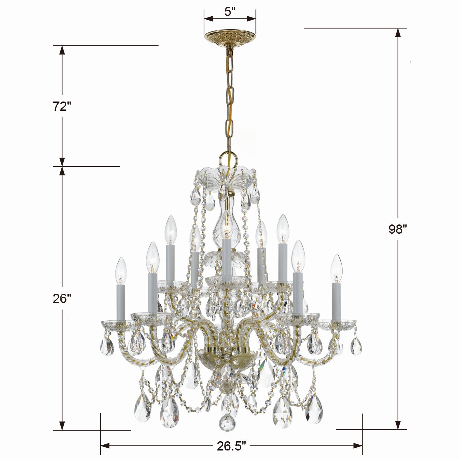 Crystorama - 1130-PB-CL-MWP - Dix Lumières Suspendu - Cristal traditionnel - Laiton poli