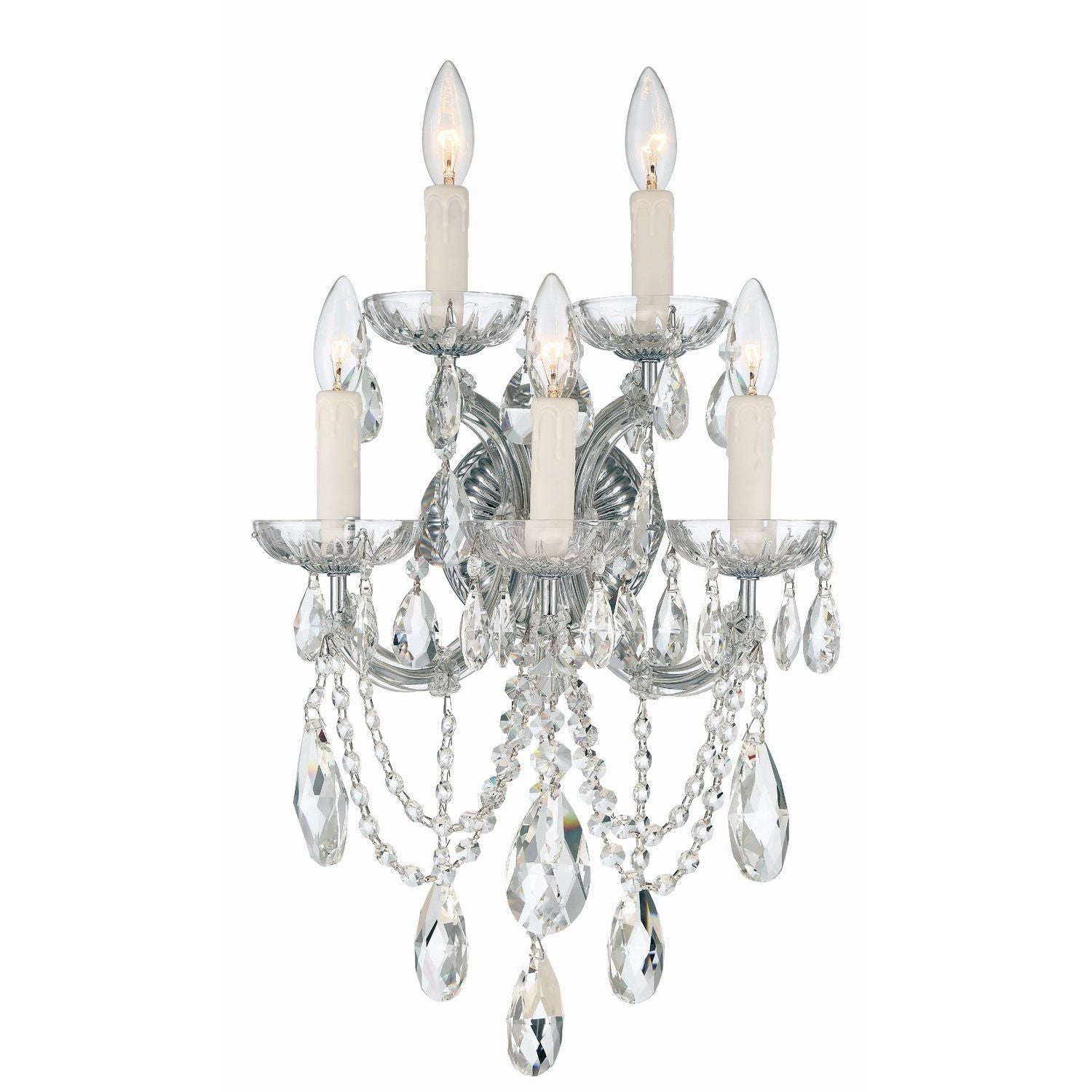 Crystorama - 4425-CH-CL-SAQ - Five Light Wall Sconce - Maria Theresa - Polished Chrome