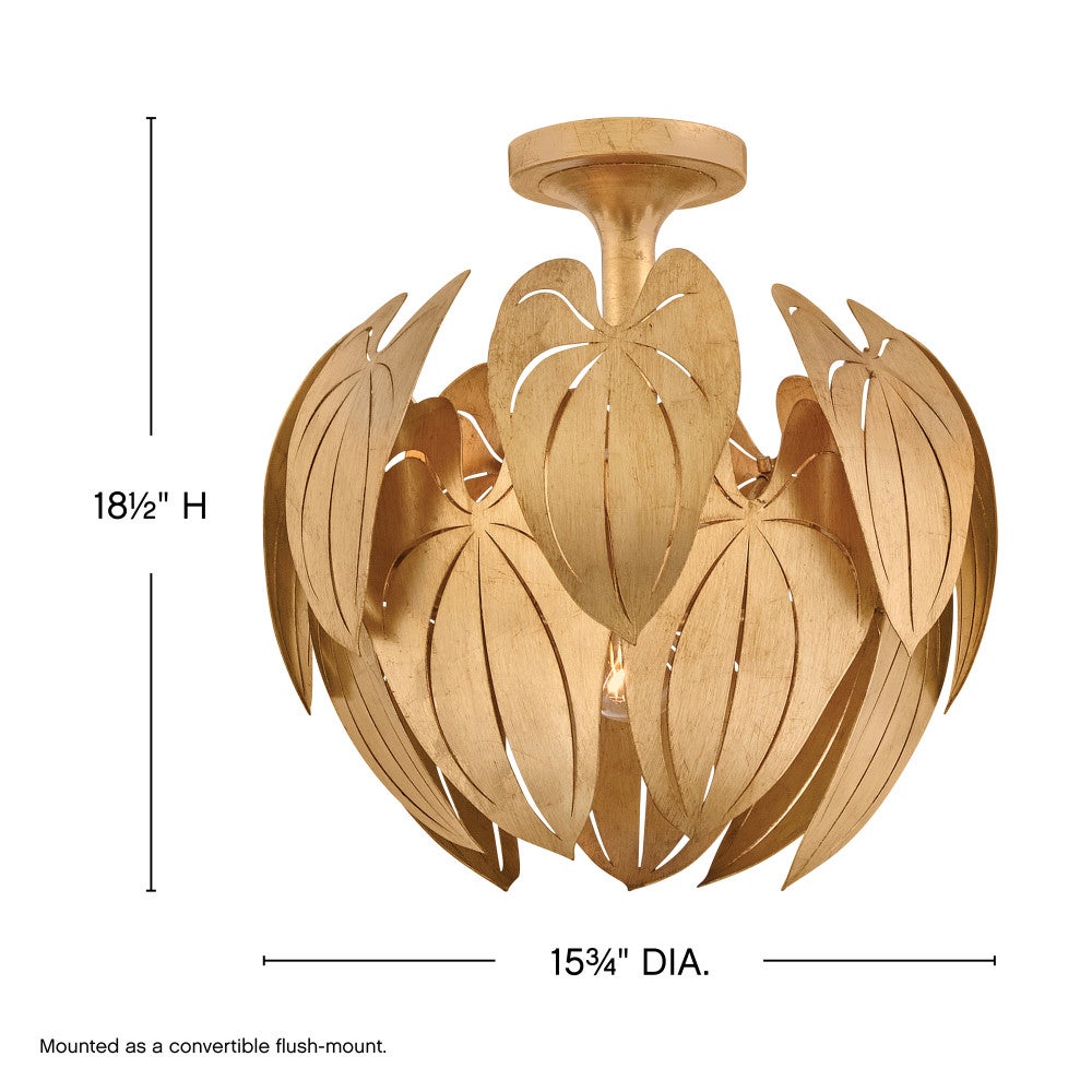Fredrick Ramond FR47167DA Camille Botanical Semi-Flush in Distressed Brass