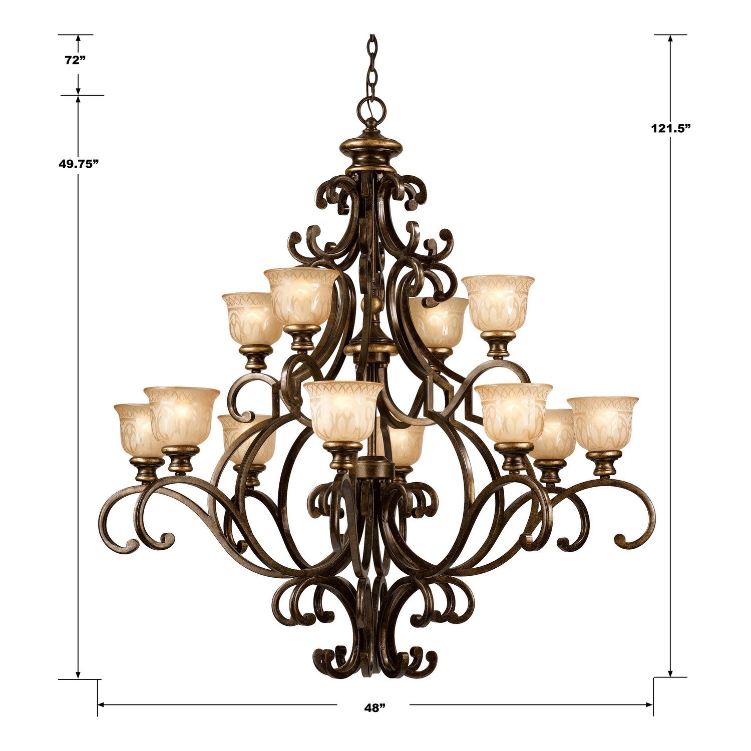 Crystorama - 7412-BU - 12 Lumières Suspendu - Norwalk - Bronze Umber