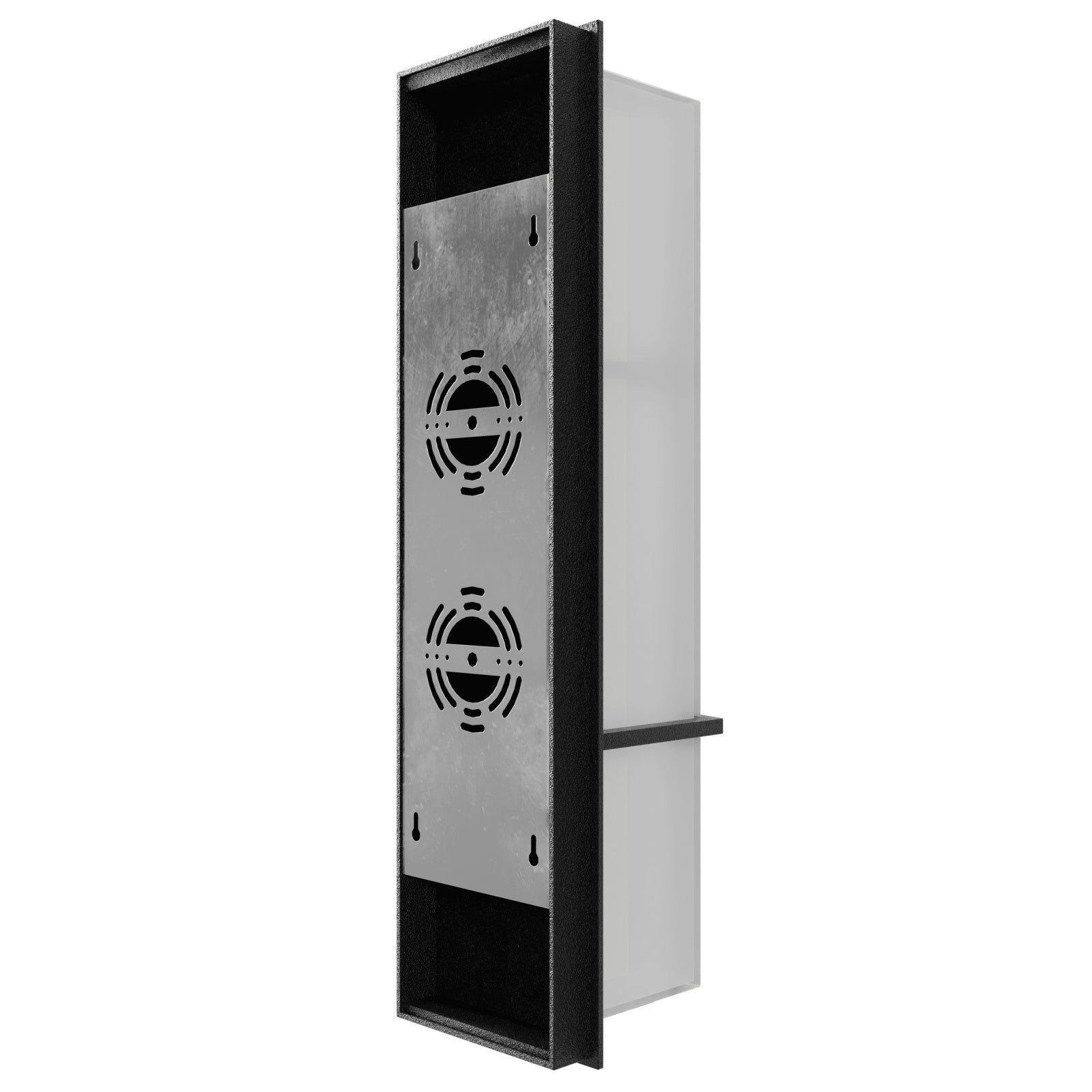 Avenue Outdoor Faux Wood Grain LED Wall Sconce AV2624-BLK installed on exterior wall — wood grain texture illuminated with warm LED backlight