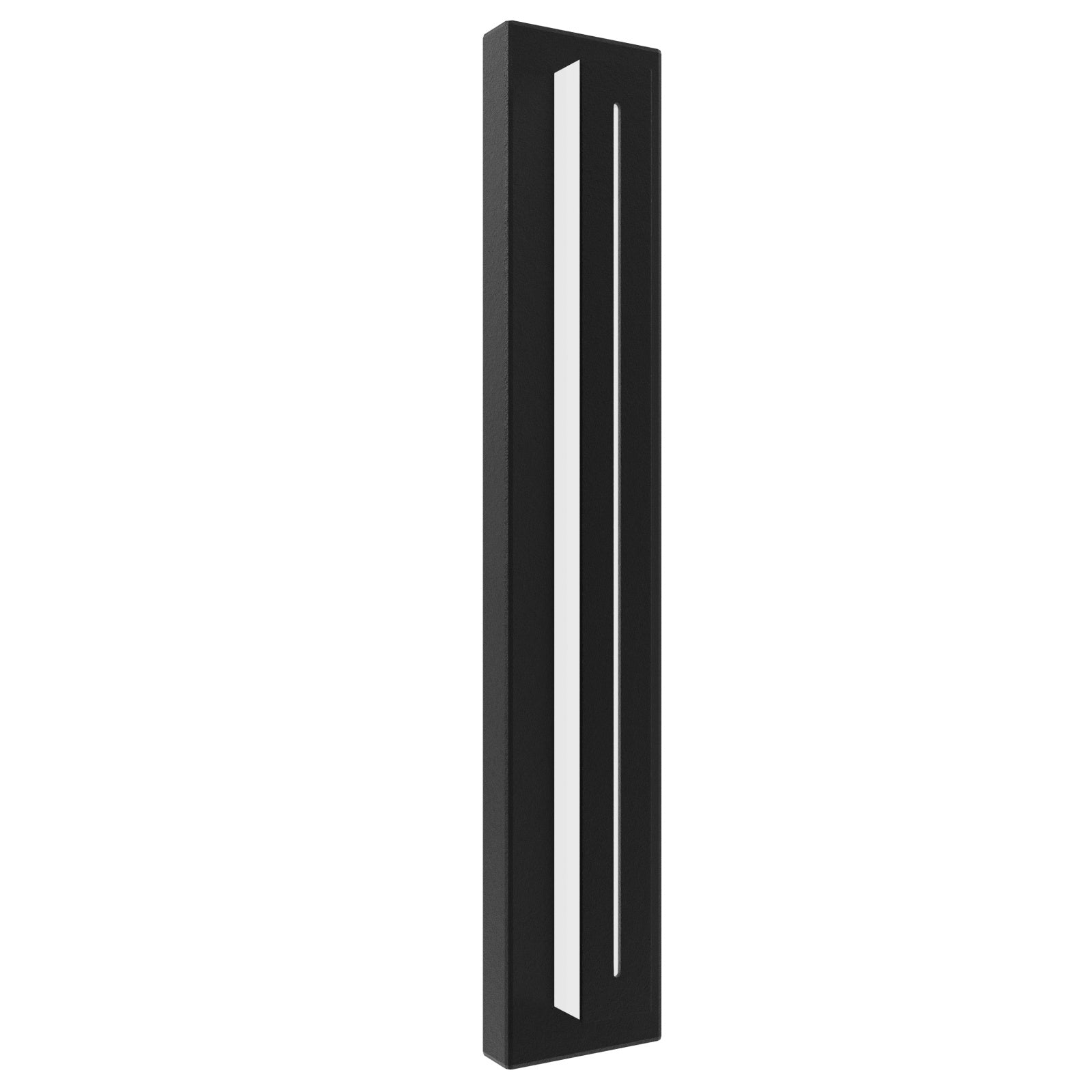 Panneau LED surélevé extérieur Avenue Murale AV3228-BLK angle trois-quarts — la profondeur du panneau LED surélevé crée une ligne d'ombre marquée sur la plaque arrière plate