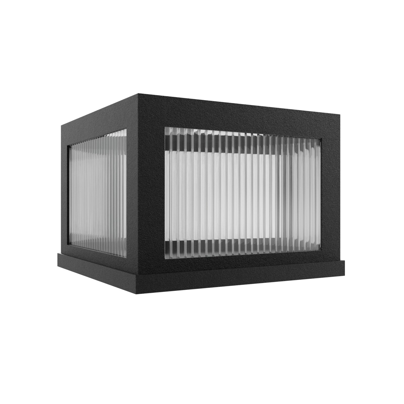 Avenue Outdoor LED Pillar Mount AV9905-BLK top view — 14" square black post cap fixture with LED face, white background