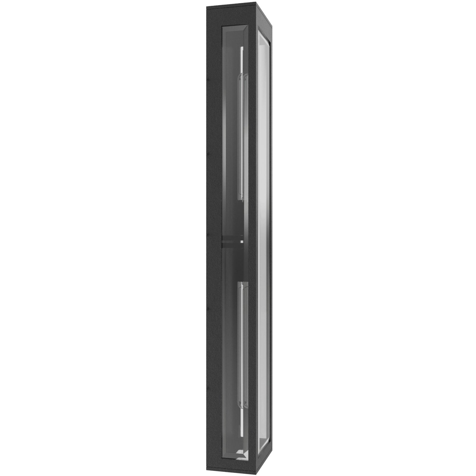 Boîte rectangulaire extérieure Avenue Murale AV9908-BLK trois quarts angle — construction boîte ouverte noire montrant l'intérieur et la position de l'ampoule exposée