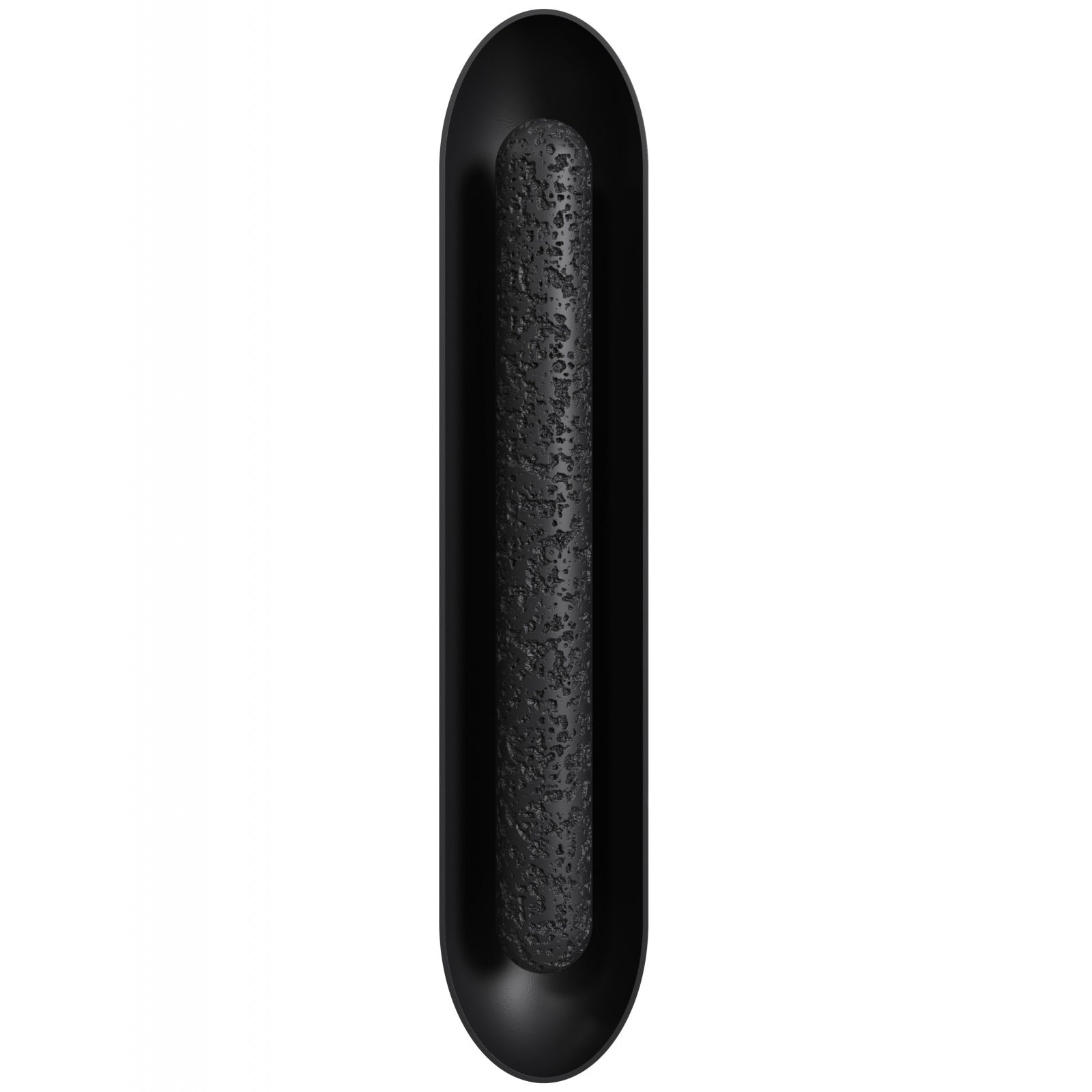Avenue Outdoor Oval Capsule Natural Stone LED Wall Sconce AV5536-BLK front view — 36"H black oval aluminum frame with natural stone face, white background