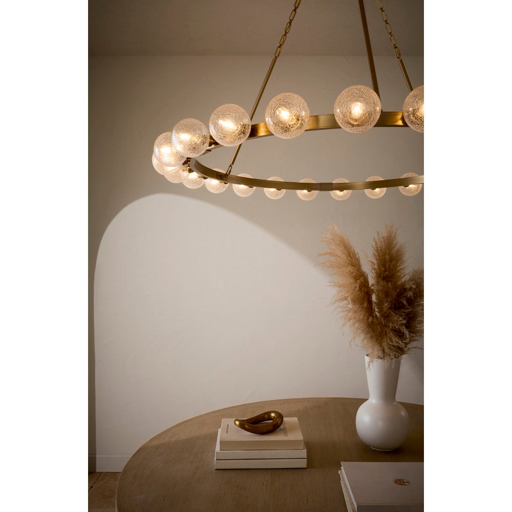Fredrick Ramond FR30526LCB Coco Crackle Glass Chandelier in Lacquered Brass