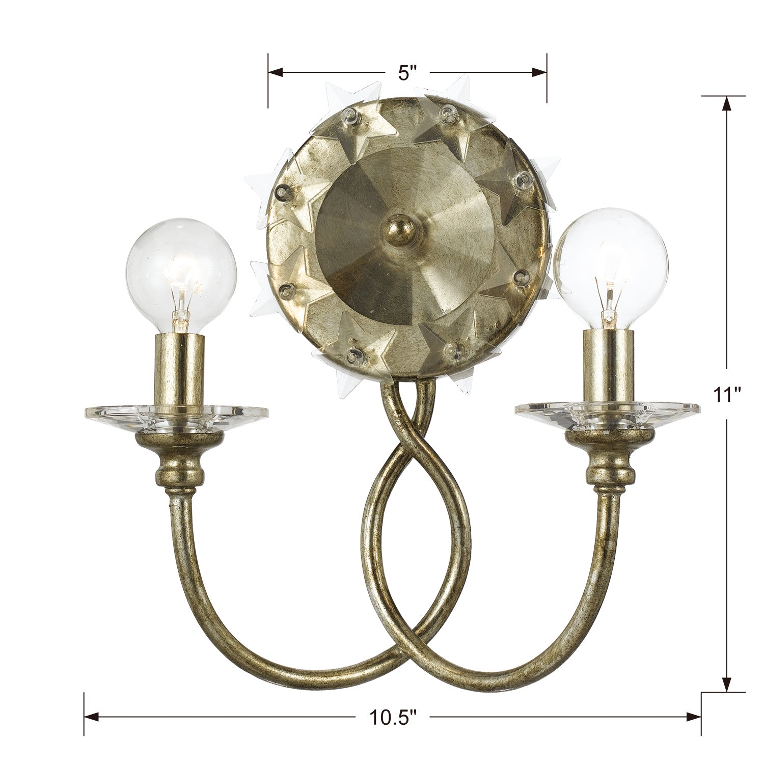 Crystorama - 442-SA - Deux lumières Murale - Saule - Argent antique